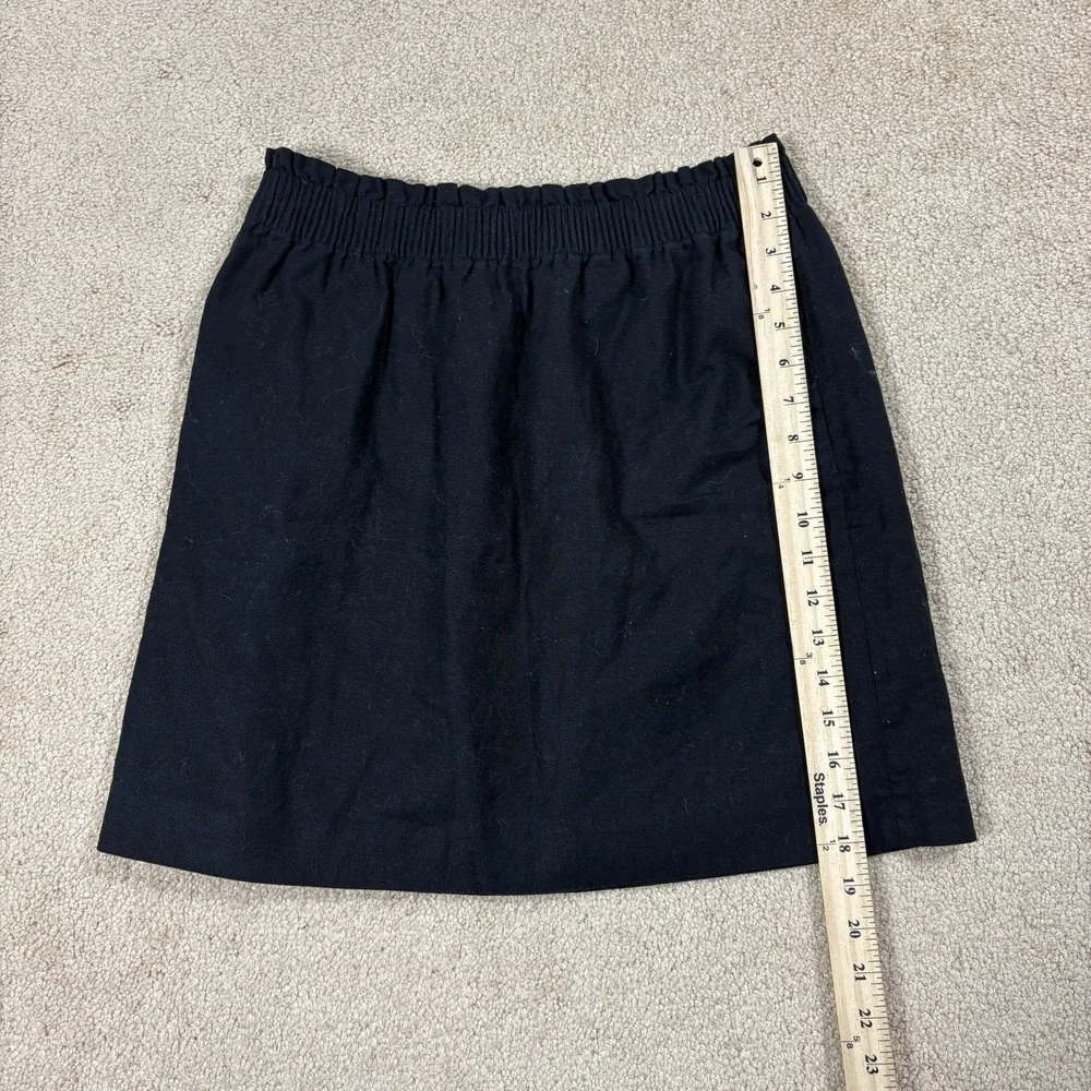 J Crew Linen Cotton Blend City A Line Skirt Womens 8 Black Smocked Waist
